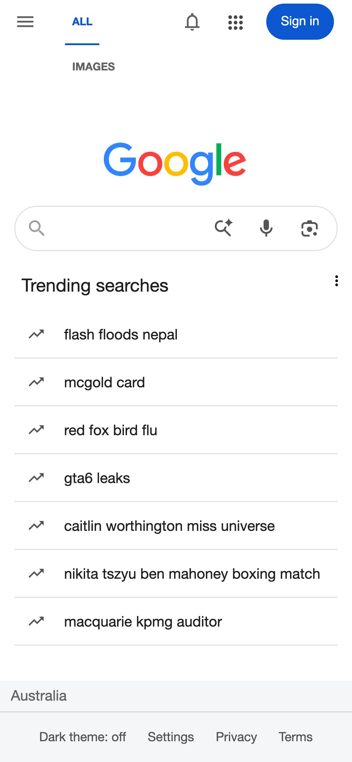 Example mobile shot of google.com
